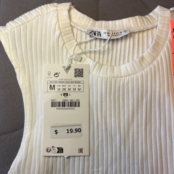 Zara White Ribbed Back Less Tie Back Tank‎ NWT Size M - Picture 4 of 5